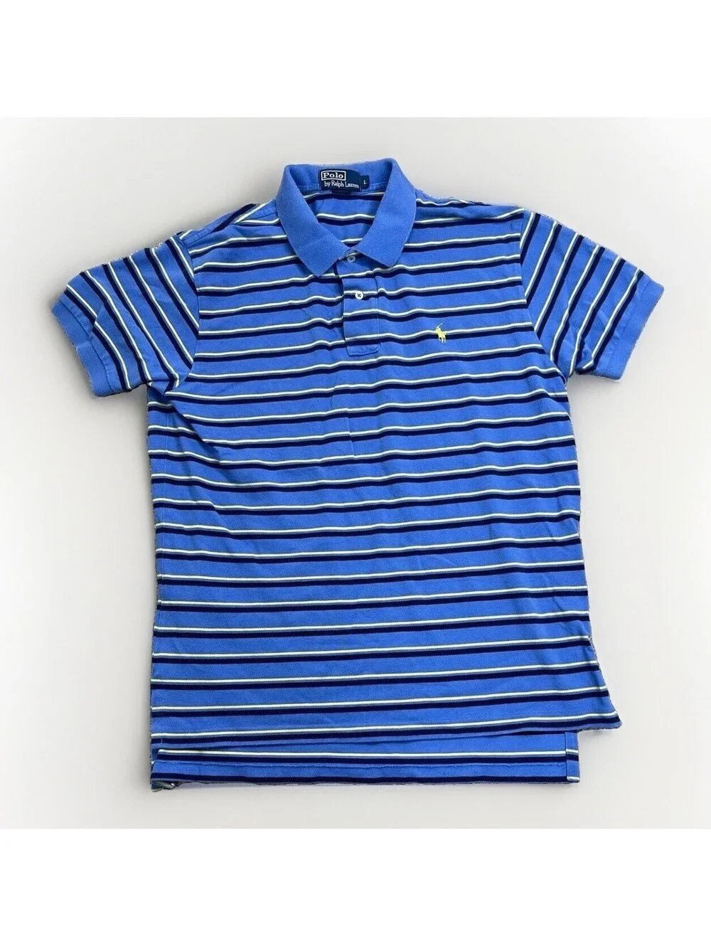 Vintage Polo Ralph Lauren Striped Shirt Blue Yellow Pony L